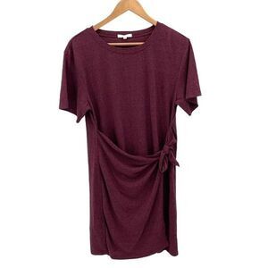 Z Supply Womens Lake Triblend Heather Wrap‎ Tie Waist Tee Dress Burgundy Medium